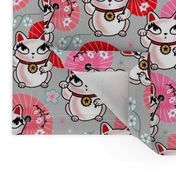 LARGE - Kyoto Kitty - Maneki Neko -on Grey