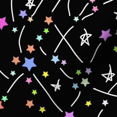 Milky Way Abstract pattern with colored bright stars on black background