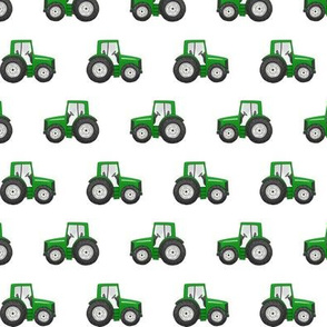 Rows of Green Tractors on white - small scale