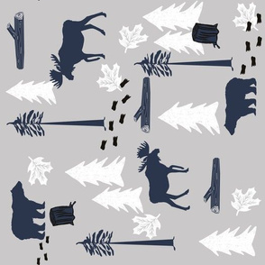 animal tracks - outdoors animals adventure camping hunting animals - navy, grey, white