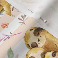 Sloths Hangin On, Blush Stripe– Children's Bedding Baby Girl Nursery, LARGE Scale