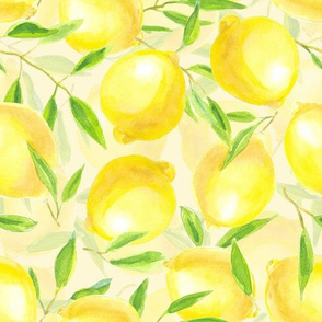 Lemons with leaves watercolor pattern