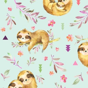 Sloths Hangin On, Soft Mint – Children's Bedding Baby Girl Nursery, LARGE Scale