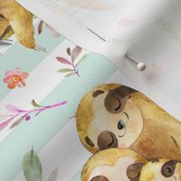 Sloths Hangin On, Soft Mint Stripe – Children's Bedding Baby Girl Nursery, LARGE Scale
