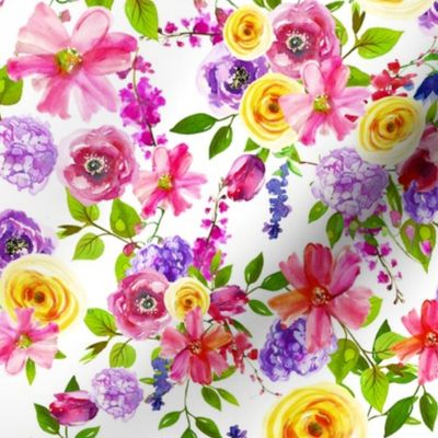 white spring floral fabric-01