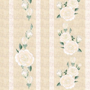 Old Fashioned Cream Roses on Cream Stripes