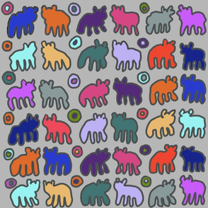 Tribal Bears of Many Colors design on gray