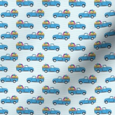 (small scale) vintage truck with Easter eggs - Easter Fabric - blue stripes LAD19BS