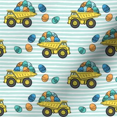 dump trucks with easter eggs - aqua stripes - LAD19