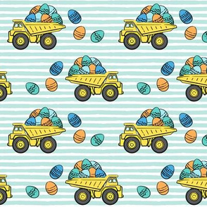 dump trucks with easter eggs - aqua stripes - LAD19
