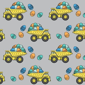 dump trucks with easter eggs - grey stripes - LAD19