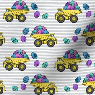 dump trucks with easter eggs - grey stripes - LAD19