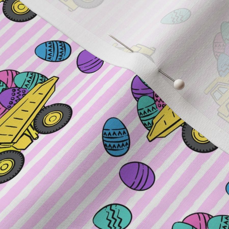 dump trucks with easter eggs - pink stripes - LAD19