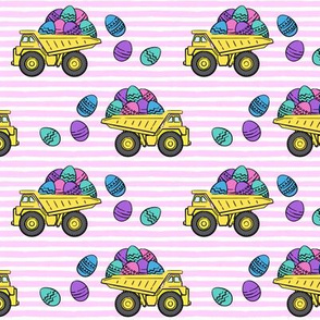 dump trucks with easter eggs - pink stripes - LAD19