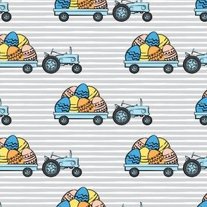 tractors with Easter eggs - grey stripes - LAD19