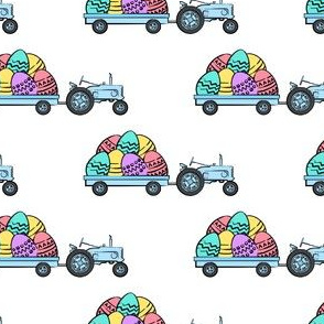 tractors with Easter eggs - brights - LAD19