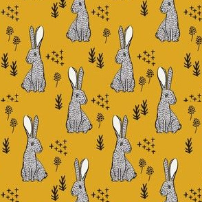 spring rabbit floral nursery fabric - sweet spring floral fabric, bunny rabbit fabric, cute animals fabric - golden