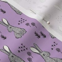 spring rabbit floral nursery fabric - sweet spring floral fabric, bunny rabbit fabric, cute animals fabric - purple