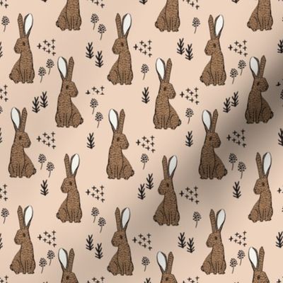 spring rabbit floral nursery fabric - sweet spring floral fabric, bunny rabbit fabric, cute animals fabric - peach