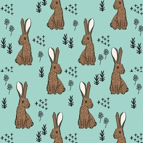 spring rabbit floral nursery fabric - sweet spring floral fabric, bunny rabbit fabric, cute animals fabric - blue