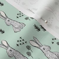 spring rabbit floral nursery fabric - sweet spring floral fabric, bunny rabbit fabric, cute animals fabric - mint