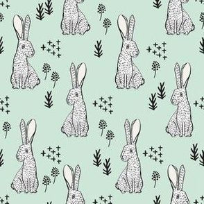 spring rabbit floral nursery fabric - sweet spring floral fabric, bunny rabbit fabric, cute animals fabric - mint