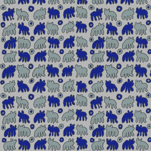 Blue and Aqua Tribal Bears design on gray