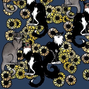 Sunflower Cats Le Chat Noir Calico and Grey