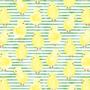 watercolor chicks - green stripes - spring easter - LAD19