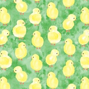 watercolor chicks - green - spring easter - LAD19