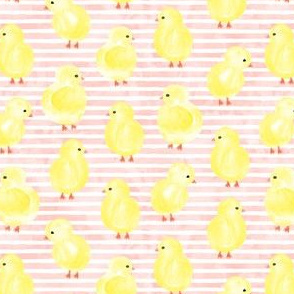 watercolor chicks - pink stripes - spring easter - LAD19