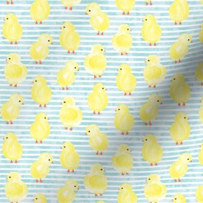 watercolor chicks - blue stripes - spring easter - LAD19
