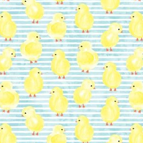 watercolor chicks - blue stripes - spring easter - LAD19