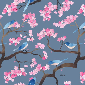 Cherry blossom birds on gray