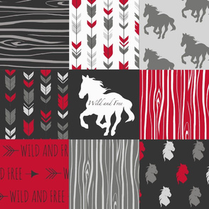 Horse Patchwork - Red, Black And Grey