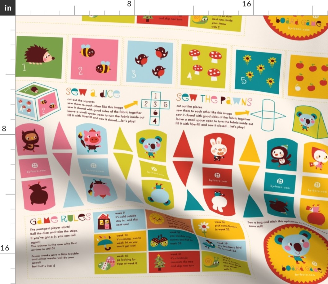 Boardgame dice, pawns, rules for teatowelcalender 2012