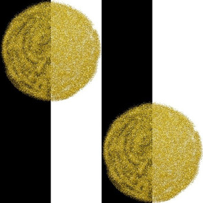 6 Inch Gold Glitter Polka Dots on Black and White Stripes