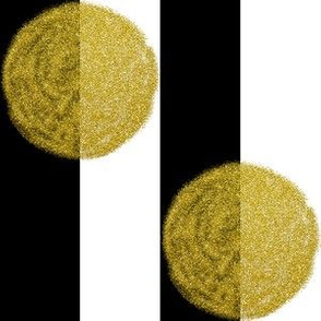 3 Inch Gold Glitter Polka Dots on Black and White Stripes