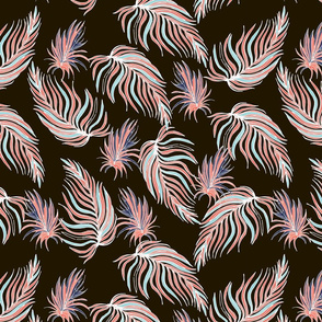 Tropical pattern in coral palm leaves