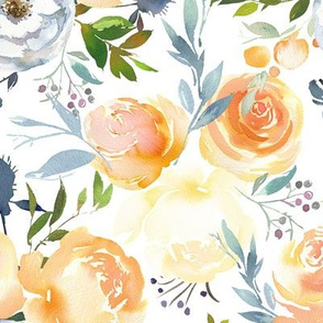 Peach Roses and Yellow Peonies 