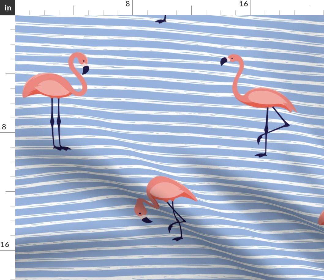 Pink Flamingo Blue Stripes