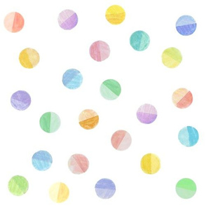 rubberstamped polkadots, pastel rainbow