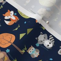 TINY Cute Woodland Animals on Navy