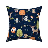 Cute Woodland Animals on Navy - LARGE Scale