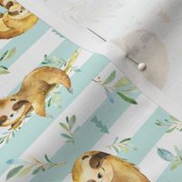 Sloths Hangin On, Soft Crystal Blue Stripe – Children's Bedding Baby Boy Nursery, SMALL Scale