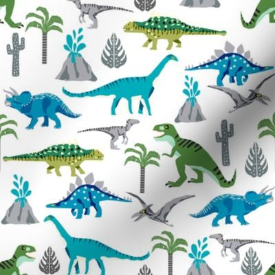 dinosaurs fabric - dino fabric, blue and green fabric, nursery fabric, baby boy fabric, cute fabric for boys