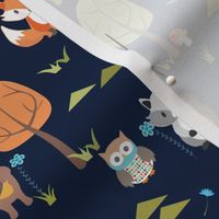 Cute Woodland Animals on Navy - SMALL Scale