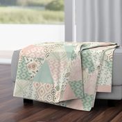 Autumn Pastel - Cream , Pink, Aqua, Mint, Blush - Wholecloth Triangle Quilt - Cheater Quilt