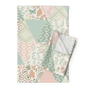 Autumn Pastel - Cream , Pink, Aqua, Mint, Blush - Wholecloth Triangle Quilt - Cheater Quilt