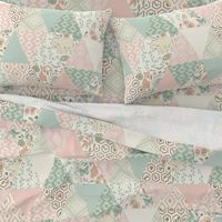 Autumn Pastel - Cream , Pink, Aqua, Mint, Blush - Wholecloth Triangle Quilt - Cheater Quilt